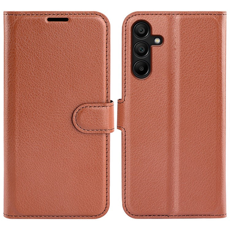 For Samsung Galaxy M15 5G Case Litchi Texture Leather Phone Cover Card Slot Magnetic Clasp - Brown