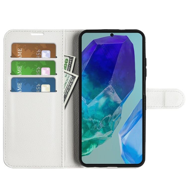 For Samsung Galaxy M55 5G / C55 5G / F55 5G Case Litchi Texture Card Slot Leather Phone Cover with Wallet - White