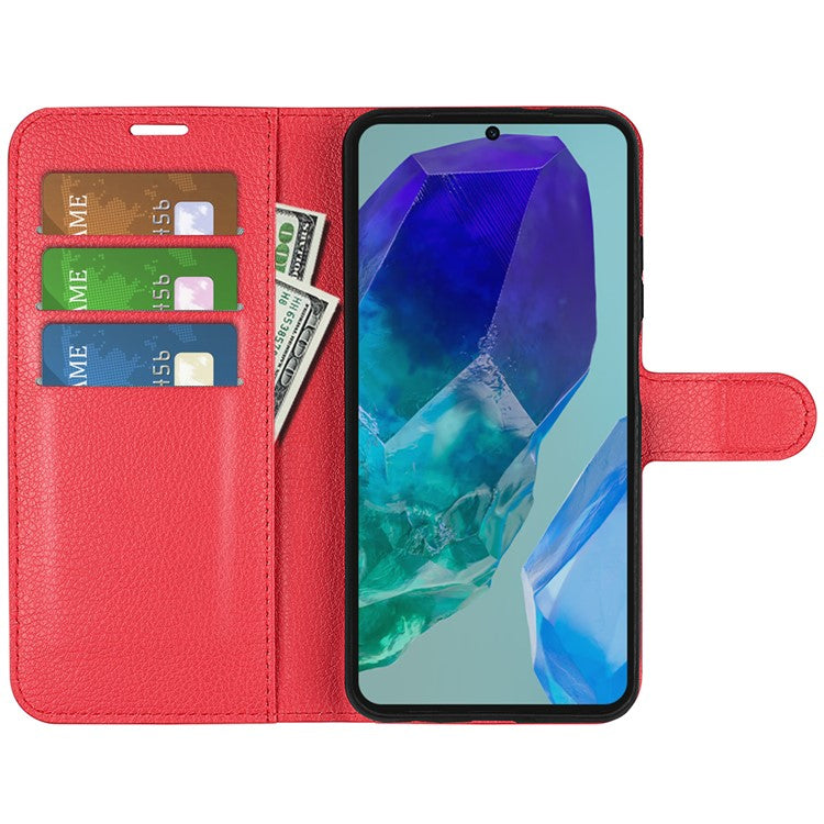 For Samsung Galaxy M55 5G / C55 5G / F55 5G Case Litchi Texture Card Slot Leather Phone Cover with Wallet - Red