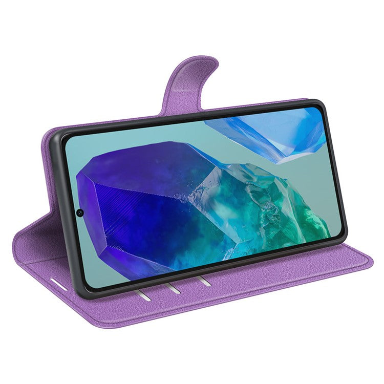 For Samsung Galaxy M55 5G / C55 5G / F55 5G Case Litchi Texture Card Slot Leather Phone Cover with Wallet - Purple