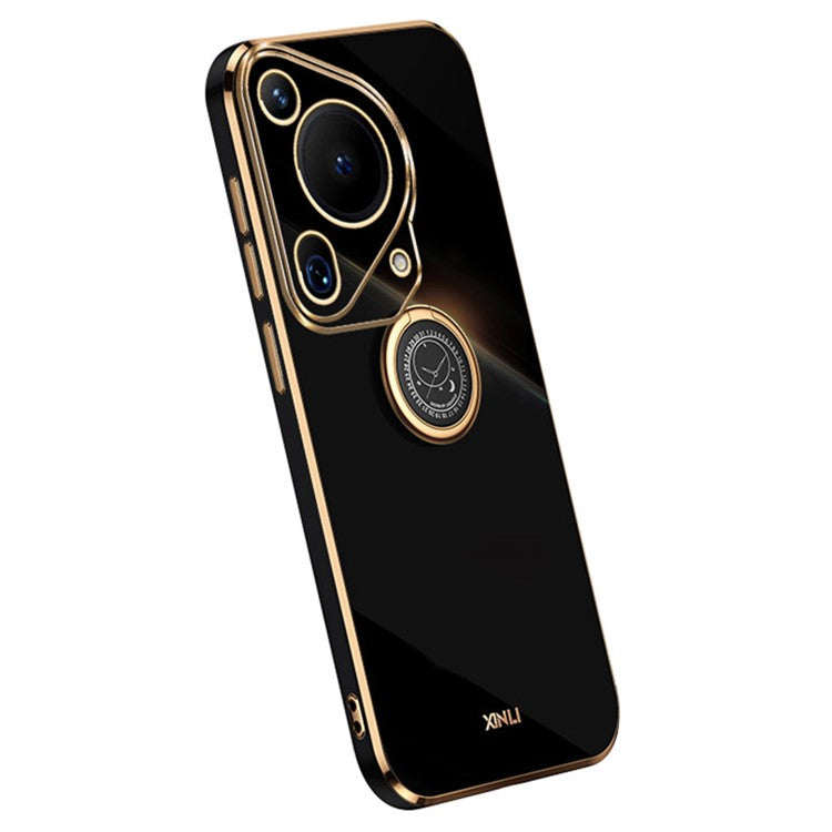 XINLI For Huawei Pura 70 Ultra Case Kickstand Electroplating TPU Phone Cover - Black