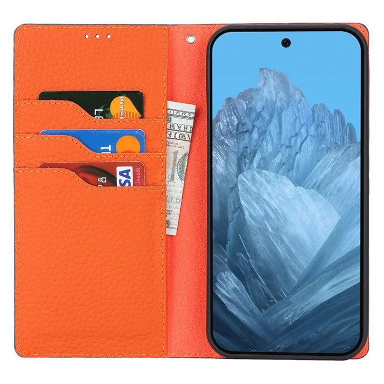 For Google Pixel 9 / 9 Pro Case with Hand Strap Genuine Cow Leather Phone Cover - Dark Blue