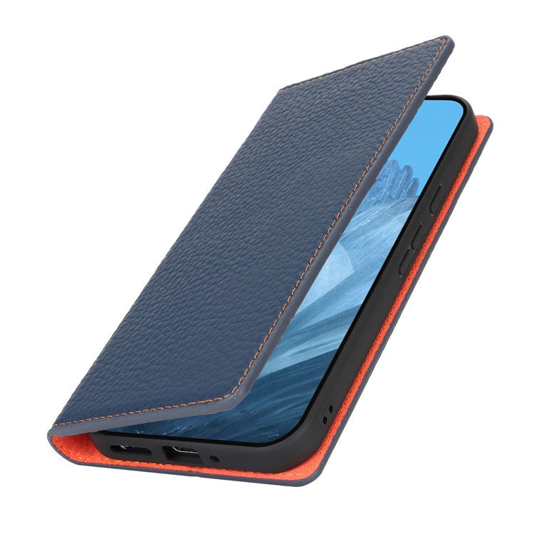 For Google Pixel 9 / 9 Pro Case with Hand Strap Genuine Cow Leather Phone Cover - Dark Blue