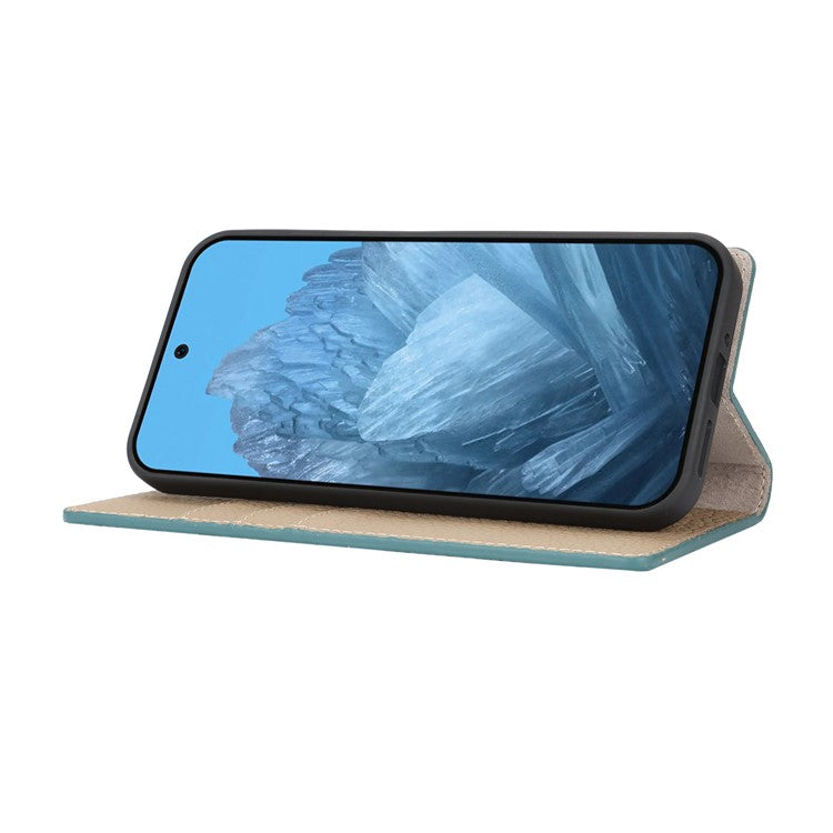 For Google Pixel 9 / 9 Pro Case with Hand Strap Genuine Cow Leather Phone Cover - Baby Blue