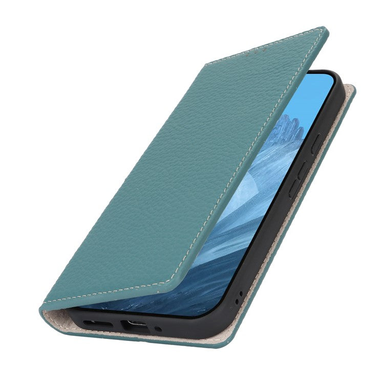 For Google Pixel 9 / 9 Pro Case with Hand Strap Genuine Cow Leather Phone Cover - Baby Blue