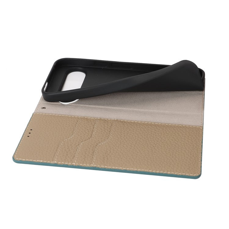 For Google Pixel 9 / 9 Pro Case with Hand Strap Genuine Cow Leather Phone Cover - Baby Blue