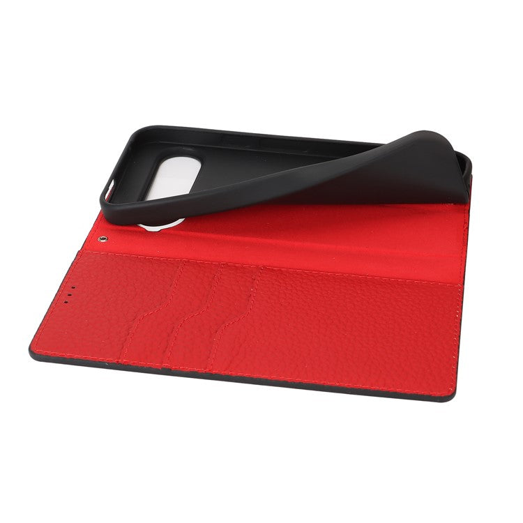 For Google Pixel 9 Pro XL Case Litchi Texture Genuine Cow Leather Phone Cover - Black