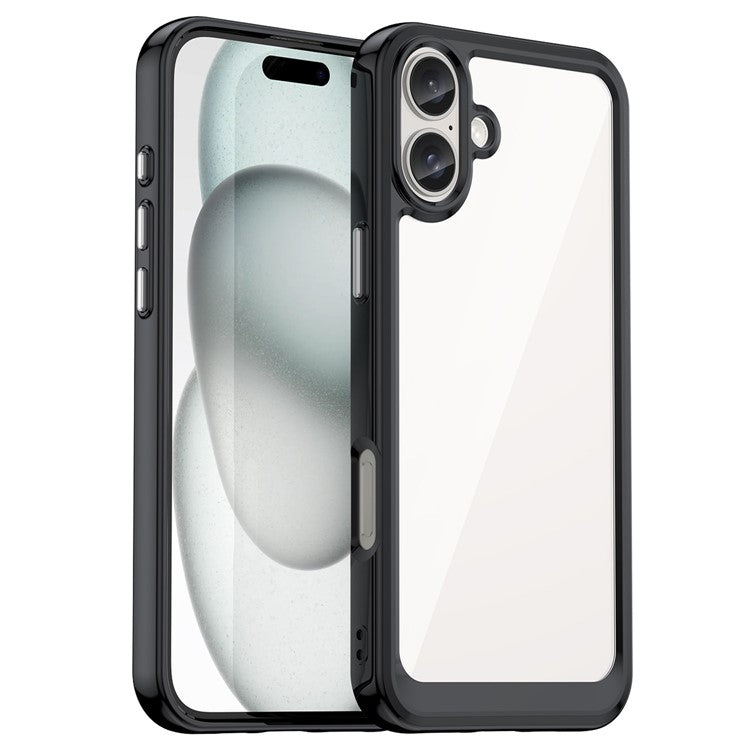 For iPhone 16 Plus Case TPU Frame Clear Acrylic Back Phone Cover - Black