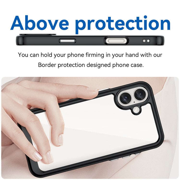 For iPhone 16 Plus Case TPU Frame Clear Acrylic Back Phone Cover - Black
