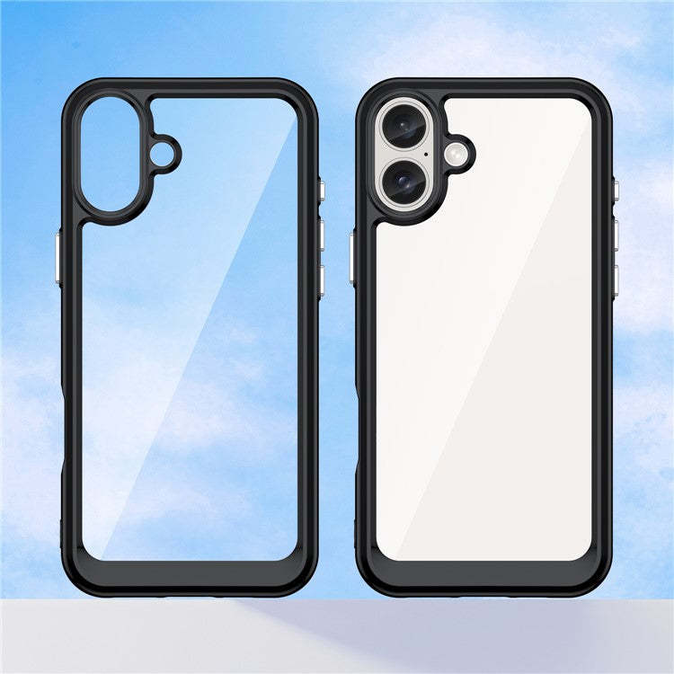 For iPhone 16 Plus Case TPU Frame Clear Acrylic Back Phone Cover - Black