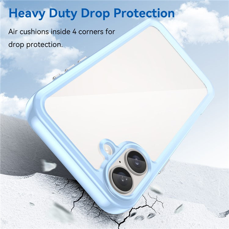 For iPhone 16 Plus Case TPU Frame Clear Acrylic Back Phone Cover - Blue