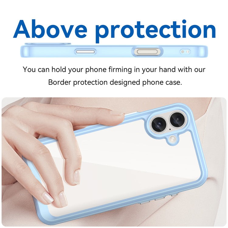 For iPhone 16 Plus Case TPU Frame Clear Acrylic Back Phone Cover - Blue