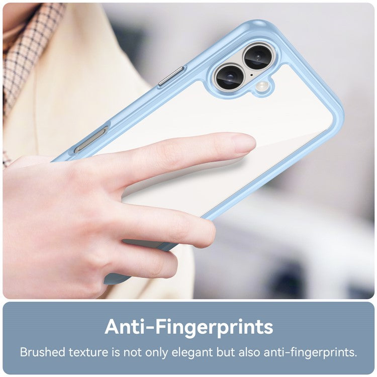 For iPhone 16 Plus Case TPU Frame Clear Acrylic Back Phone Cover - Blue