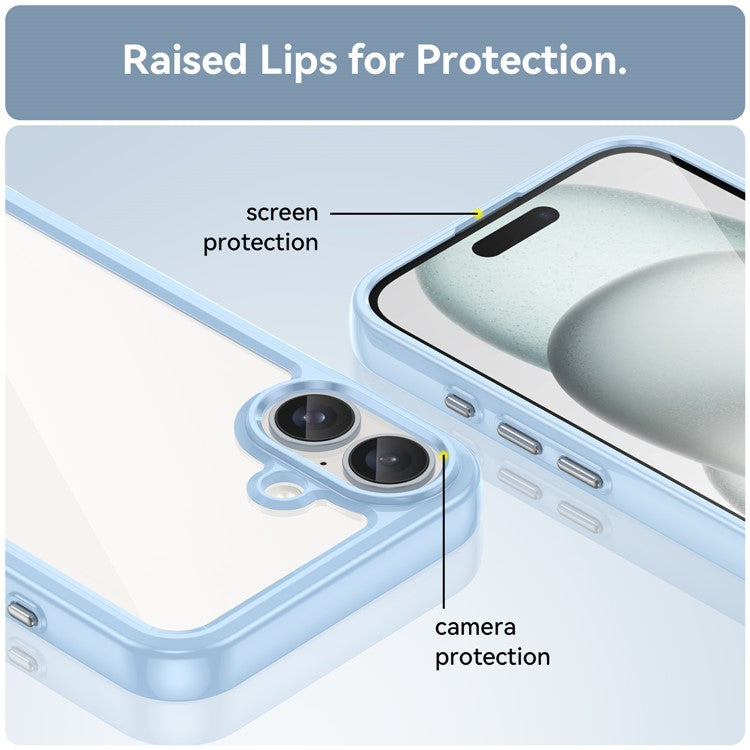 For iPhone 16 Plus Case TPU Frame Clear Acrylic Back Phone Cover - Blue