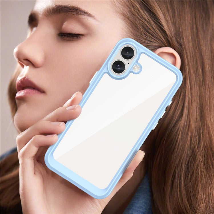 For iPhone 16 Plus Case TPU Frame Clear Acrylic Back Phone Cover - Blue