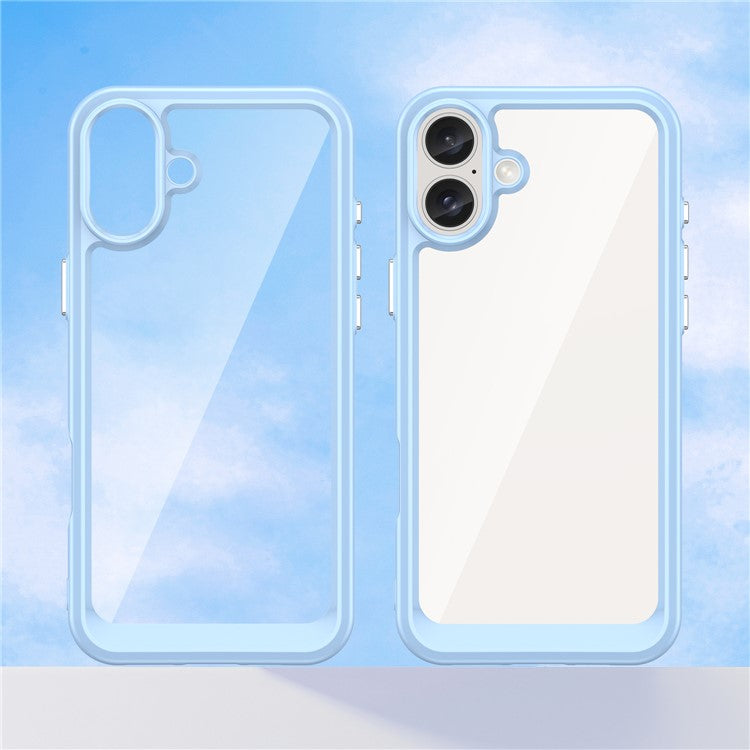 For iPhone 16 Plus Case TPU Frame Clear Acrylic Back Phone Cover - Blue