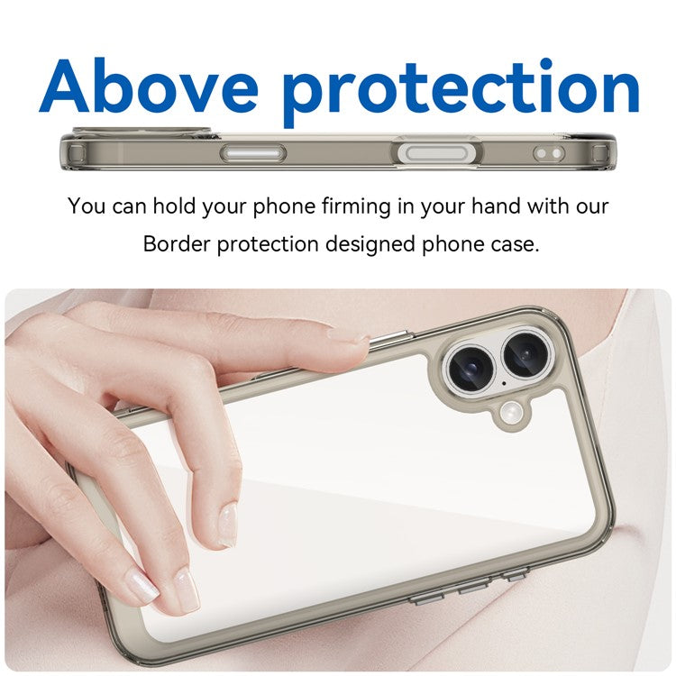 For iPhone 16 Plus Case TPU Frame Clear Acrylic Back Phone Cover - Transparent Grey
