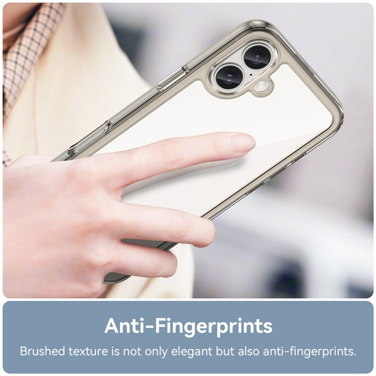 For iPhone 16 Plus Case TPU Frame Clear Acrylic Back Phone Cover - Transparent Grey