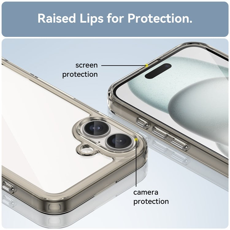 For iPhone 16 Plus Case TPU Frame Clear Acrylic Back Phone Cover - Transparent Grey