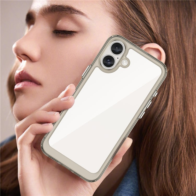 For iPhone 16 Plus Case TPU Frame Clear Acrylic Back Phone Cover - Transparent Grey