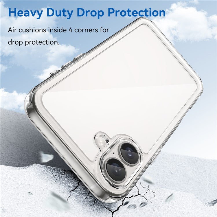 For iPhone 16 Plus Case TPU Frame Clear Acrylic Back Phone Cover - Transparent