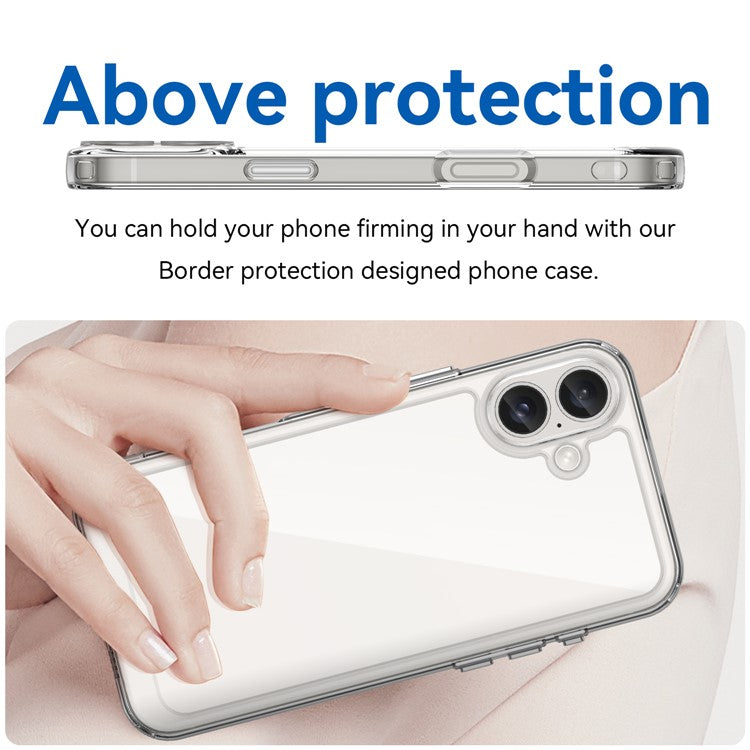 For iPhone 16 Plus Case TPU Frame Clear Acrylic Back Phone Cover - Transparent