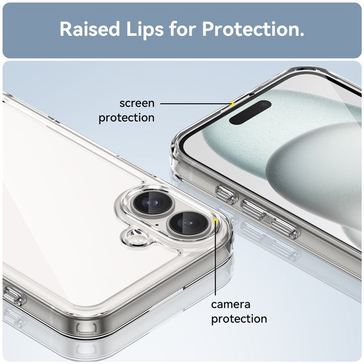 For iPhone 16 Plus Case TPU Frame Clear Acrylic Back Phone Cover - Transparent
