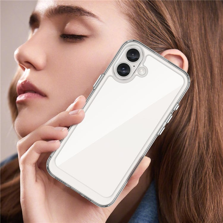 For iPhone 16 Plus Case TPU Frame Clear Acrylic Back Phone Cover - Transparent