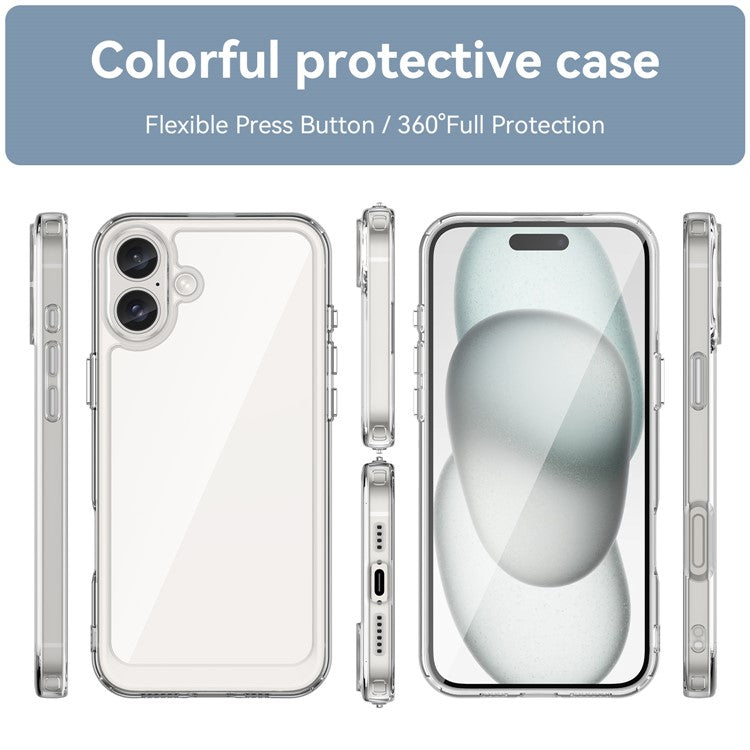 For iPhone 16 Plus Case TPU Frame Clear Acrylic Back Phone Cover - Transparent