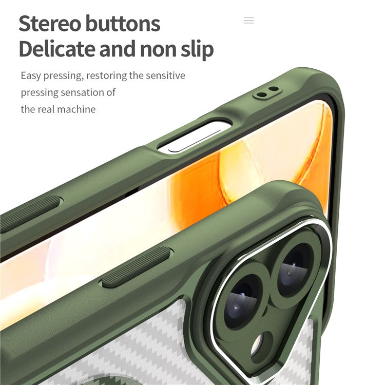 For iPhone 16 Plus Magnetic Case TPU+PC Phone Cover Carbon Fiber Texture - Green