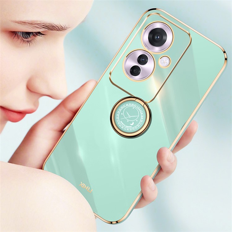 XINLI For Oppo Reno11 F 5G Case Electroplating TPU Phone Cover with Kickstand - Pink