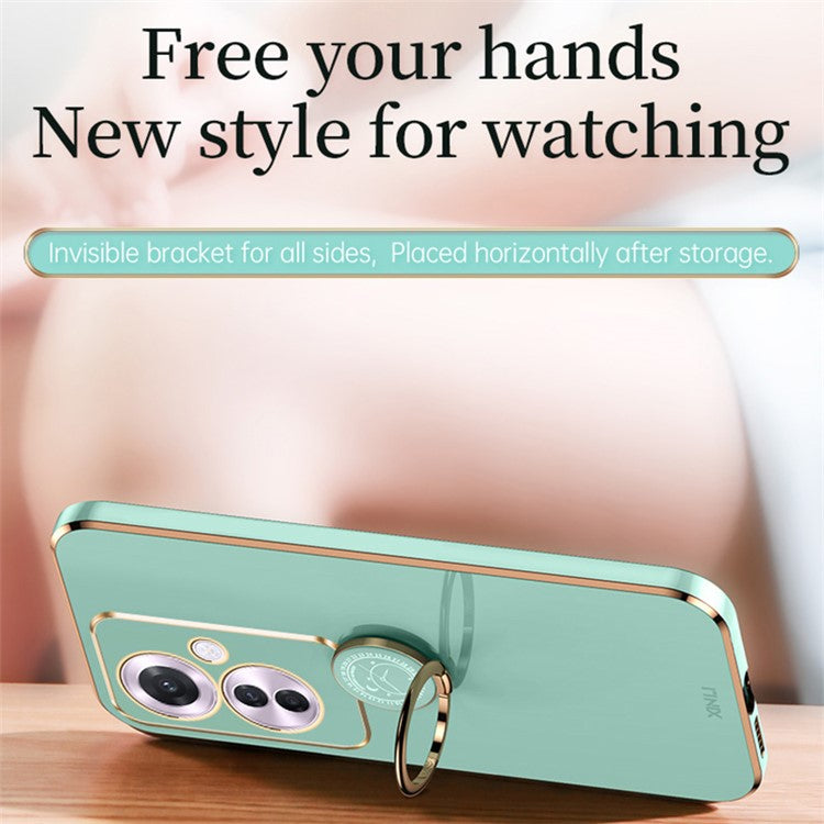 XINLI For Oppo Reno11 F 5G Case Electroplating TPU Phone Cover with Kickstand - White