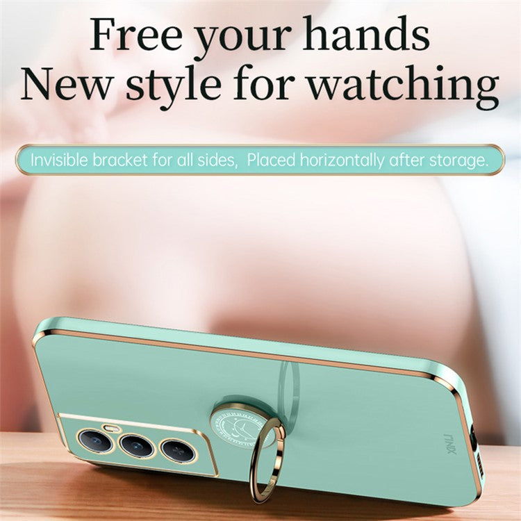 XINLI For Realme C65 4G Case Ring Holder Kickstand Electroplating TPU Phone Cover - Cyan