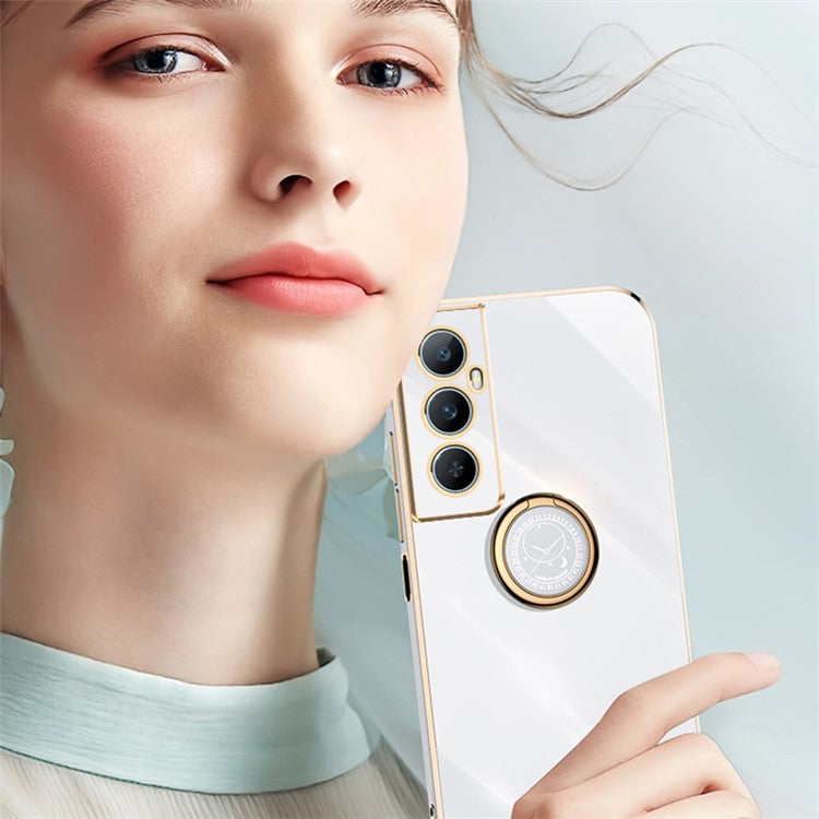 XINLI For Realme C65 4G Case Ring Holder Kickstand Electroplating TPU Phone Cover - White