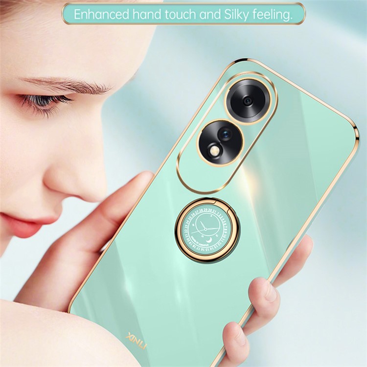 XINLI For Oppo A60 4G Case Kickstand Electroplating Gold Edge TPU Phone Cover - Purple