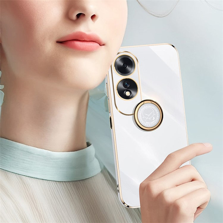 XINLI For Oppo A60 4G Case Kickstand Electroplating Gold Edge TPU Phone Cover - Black