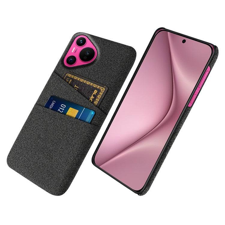 For Huawei Pura 70 Case Card Holder Cloth Texture Hard PC Phone Back Cover - Black