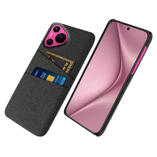 For Huawei Pura 70 Case Card Holder Cloth Texture Hard PC Phone Back Cover - Black