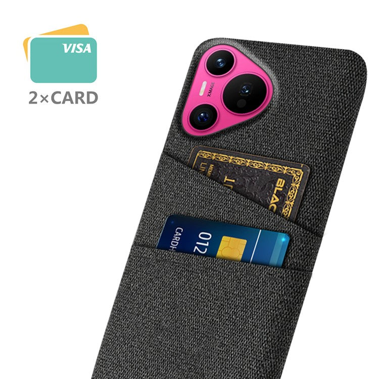 For Huawei Pura 70 Case Card Holder Cloth Texture Hard PC Phone Back Cover - Black