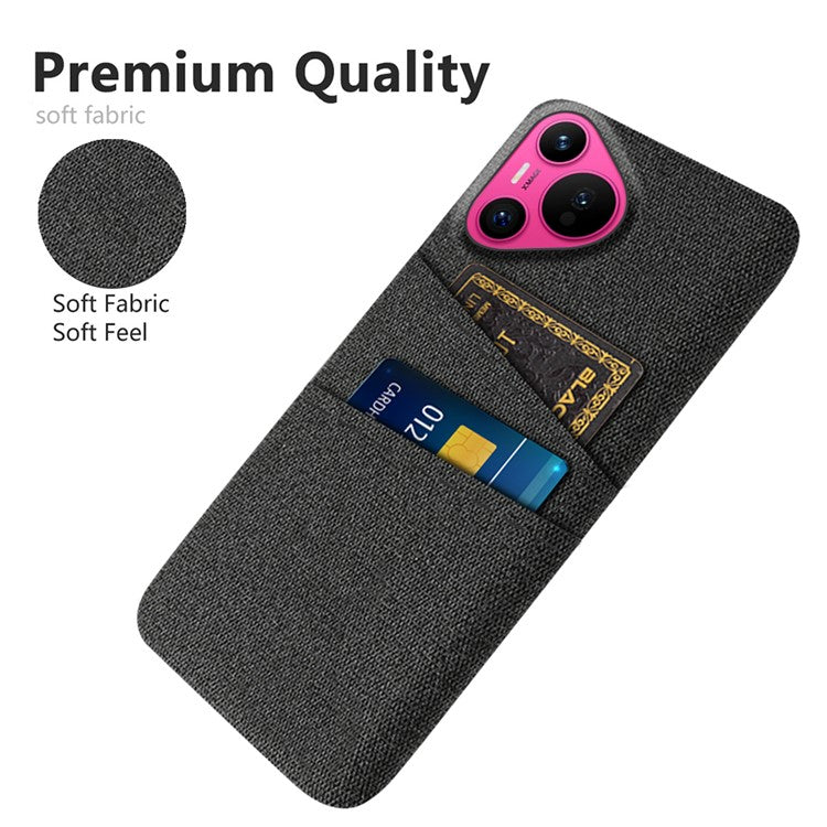 For Huawei Pura 70 Case Card Holder Cloth Texture Hard PC Phone Back Cover - Black