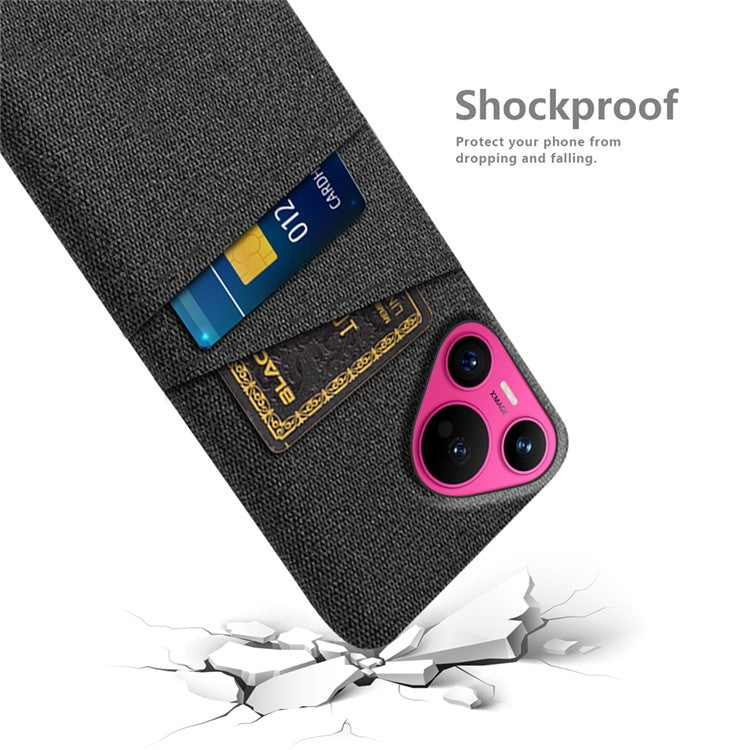 For Huawei Pura 70 Case Card Holder Cloth Texture Hard PC Phone Back Cover - Black