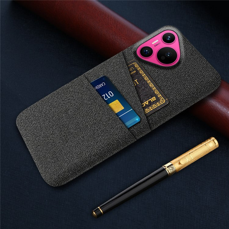 For Huawei Pura 70 Case Card Holder Cloth Texture Hard PC Phone Back Cover - Black
