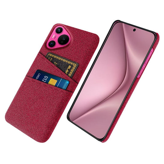 For Huawei Pura 70 Case Card Holder Cloth Texture Hard PC Phone Back Cover - Red