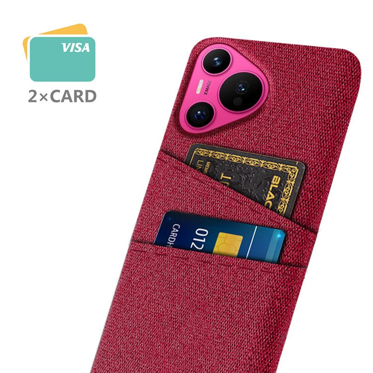 For Huawei Pura 70 Case Card Holder Cloth Texture Hard PC Phone Back Cover - Red
