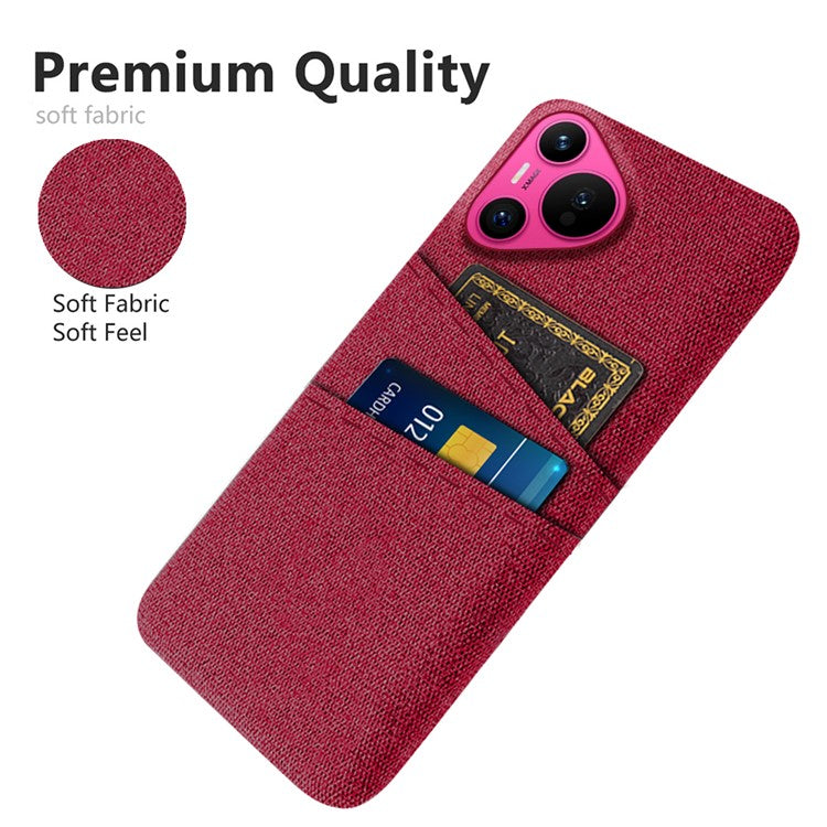 For Huawei Pura 70 Case Card Holder Cloth Texture Hard PC Phone Back Cover - Red