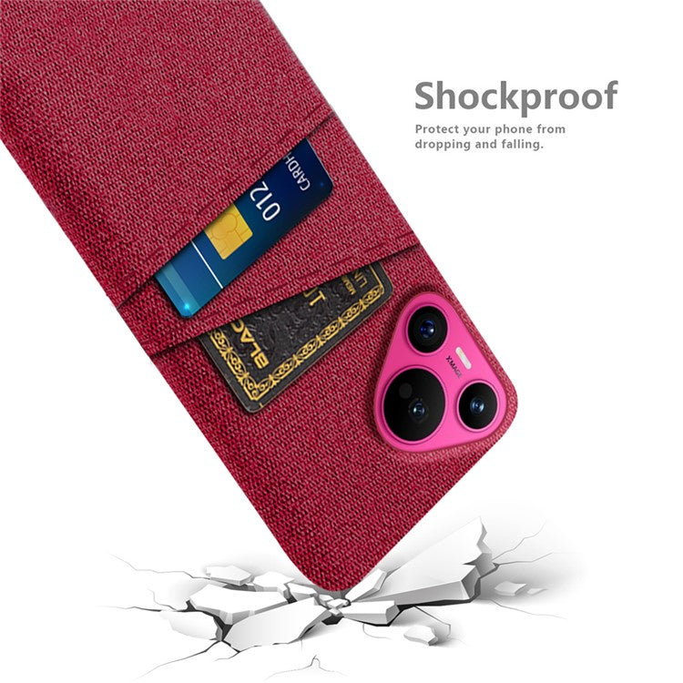 For Huawei Pura 70 Case Card Holder Cloth Texture Hard PC Phone Back Cover - Red