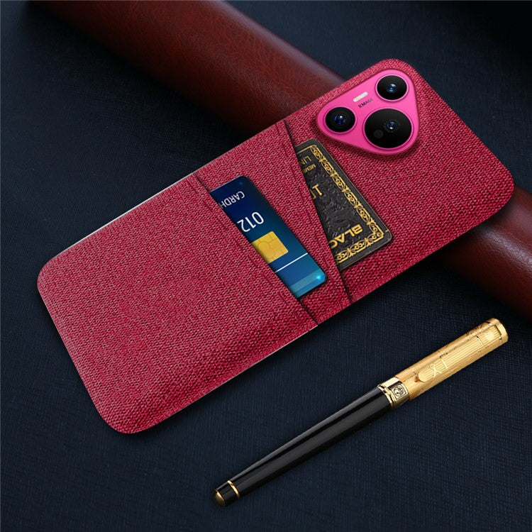 For Huawei Pura 70 Case Card Holder Cloth Texture Hard PC Phone Back Cover - Red