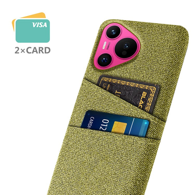 For Huawei Pura 70 Case Card Holder Cloth Texture Hard PC Phone Back Cover - Yellow