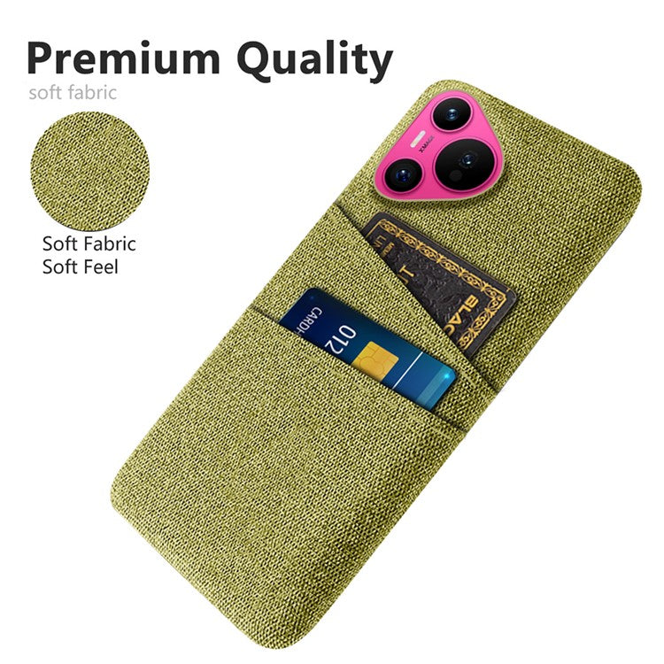 For Huawei Pura 70 Case Card Holder Cloth Texture Hard PC Phone Back Cover - Yellow