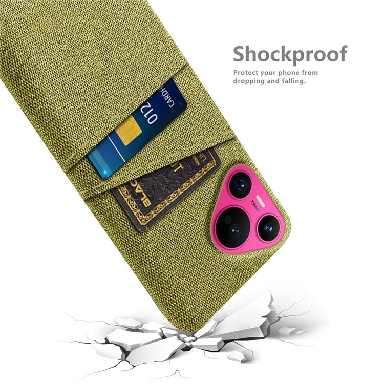 For Huawei Pura 70 Case Card Holder Cloth Texture Hard PC Phone Back Cover - Yellow